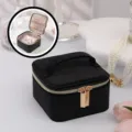 Elegant black velvet portable jewelry organizer box for necklace and earring storage - 12x12x7cm / Velvet Black