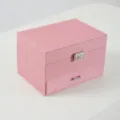 Elegant pink 3-layer PU leather jewelry storage box with silver metallic latch and drawer - Pink