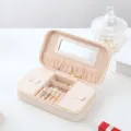 Portable multi-functional travel jewelry box with mirror in elegant blush pink finish - 18*10*5.5CM / Off White