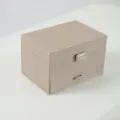 Elegant champagne shimmer 3-layer PU leather jewelry box with drawer and silver hardware lock - Beige