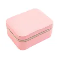 Kompakte rosa Schmuckschatulle aus Saffianleder mit einem sicheren goldenen Reißverschluss - Fleischrosa