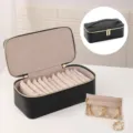 Portable black leather jewelry box organizer with 12 pouches for jewelry travel storage - 12pcs Set / Black