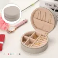 Elegant round beige travel jewelry box with zipper for rings earrings and necklaces - Gray