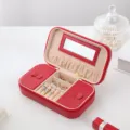 Red portable travel jewelry box storage organizer with mirror for rings and earrings - 18*10*5.5CM / Red