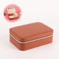 Vintage brown faux leather jewelry organizer box with zipper closure and ring slots - 21*15.5*7cm / Brown