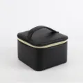 Portable square black leather jewelry travel box organizer with handle and zipper - Black
