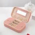 Portable pink jewelry travel case with mirror and multi-functional storage slots. - 18*10*5.5CM / Pink