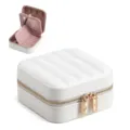 Portable travel jewelry box with white striped PU leather exterior and pink lining - 10x10x5cm / White