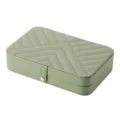 Elegant sage green quilted jewelry box with V-pattern stitching and gold snap closure - 21*14*4.5cm / Fruit Green