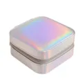 Holographic square jewelry storage box with zipper for earrings and rings - Laser Silver
