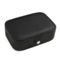 Portable black PU leather jewelry box with button closure for rings and earrings - Black