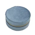 Elegant round blue velvet jewelry storage travel case with secure gold zipper closure - Round / Blue