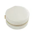 Elegant small circular off-white velvet jewelry storage box with gold zipper closure - Round / White