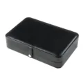 Compact black faux leather jewelry storage box with silver snap button closure - Black