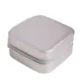 Compact metallic silver square jewelry storage box with zipper for earrings and rings - Silver Gray