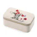 Elegant cotton linen embroidered jewelry box featuring red flowers and butterfly design - 13.8*8.5*5.6cm / Flower Butterfly