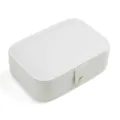 Compact white portable PU leather jewelry box for travel storage with secure snap closure - White
