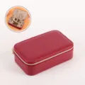 Exquisite compact red PU leather jewelry box featuring a zipper and interior compartments. - Red