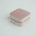 Compact pink velvet square jewelry box with gold zipper for ring storage - Square / Pink