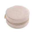 Small round pink velvet jewelry organizer box with heart-shaped gold zipper pull - Round / Pink