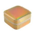 Portable square holographic golden jewelry box with zipper for earrings and rings - Gold