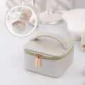 Elegant portable champagne PU leather jewelry box with zipper for rings and earrings - 12x12x7cm / Pearl White PU Leather