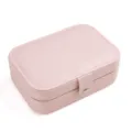 Compact pink faux leather jewelry storage box with flip-top button closure design - Pink