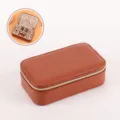 Portable brown PU leather jewelry box with zipper closure for rings and necklaces - Brown