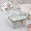 Portable light blue velvet jewelry travel case featuring gold zipper and top handle - 12x12x7cm / Light Teal Velvet