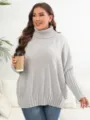 Plus size solid color turtleneck sweater, loose knit pullover for casual daily wear. - 1XL / Gray