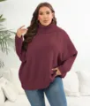 Detailed view of the women solid color turtleneck knitted sweater, soft fabric cozy fit. - 1XL / Army Green