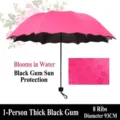 Parapluie rose pliable avec motif floral magique apparaissant lorsqu'il est mouillé - Rose Rouge (Fleur Magique-8 Baleines-Colle Noire)