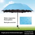 Parapluie pliant bleu protection UV avec motif floral activé par l'eau et huit baleines - Bleu Ciel (Fleur Magique-8 Baleines-Colle Noire)