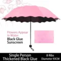 Parapluie pliant rose avec motif floral réagissant à l'eau et huit baleines - Rose (Fleur Magique-8 Baleines-Colle Noire)