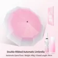 Automatic white peach pink gradient umbrella with 20 ribs for sun and rain - 12-Rib Double Frame Automatic / White Peach Pink
