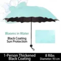 Parapluie pliant manuel vert menthe avec protection UV et motif floral s'activant à l'eau - Bleu Lac (Fleur Magique-8 Baleines-Colle Noire)