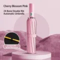 Cherry blossom pink 24-rib automatic folding umbrella with windproof double-rib design - Sakura Pink