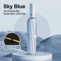 Sky blue 24-rib automatic folding umbrella designed for wind resistance and sun protection - Azure
