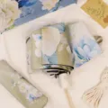 Elegante paraguas manual plegable de 3 secciones con estampado floral y funda a juego - Automático 3 Pliegues (8 Varillas) - Estampado Floral Peonía / Beige