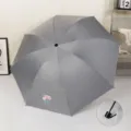 Elegant grey UV protection sun and rain umbrella featuring a pink tulip floral pattern print - Grey Tulip (Manual Style)