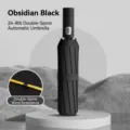 Obsidian black automatic three-fold umbrella with 24 double ribs windproof frame - Obsidian Black