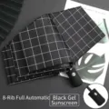 Parapluie de soleil pliant à carreaux noir et blanc avec revêtement anti-UV - 8骨自动格子-黑色