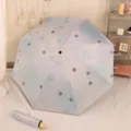 Ombrello gatto blu sfumato stile ins, ombrello portatile protezione sole e pioggia. - Ombrello Manuale a Tre Pieghe / Sfumatura blu