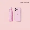 Mini ombrello a capsula rosa corallo a 6 stecche per protezione da sole e pioggia - 6-Rib Thickened Black Glue / rosa corallo