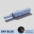 Großer automatischer Klappschirm in Himmelblau mit 24 verstärkten Doppelrippen für Windschutz - Vergrößert 12K-Verstärkte Rippen / Hellblau