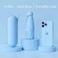 Mini ombrello a capsula azzurro a 8 stecche con custodia rigida portatile - 8 Stecche con Confezione Regalo / Blu Nuvola