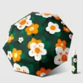 Paraguas automático con estampado floral estilo pintura al óleo para sol y lluvia - Automático 3 Pliegues (8 Varillas) - Estampado de Ilustración de Té Verde / Verde oscuro