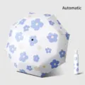 Paraguas plegable automático con protección UV y diseño artístico de flores azules - Automático 3 Pliegues (8 Varillas) / Blue Peony Illustration