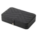Elegant black quilted jewelry storage box with V-pattern and gold-tone button closure - 21*14*4.5cm / Black