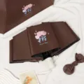 Automatic coffee brown umbrella featuring tulip floral print and Nice Day text for girls - Coffee Tulip (Automatic Style)